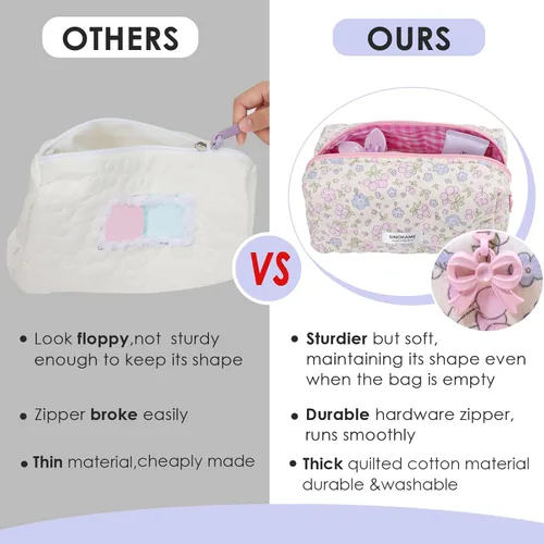 Miniatura 7 de SINOKAME Coquette - Bolsa de maquillaje para mujer, bolsa de cosméticos hecha a mano, de algodón, reutilizable, bolsa organizadora de artículos