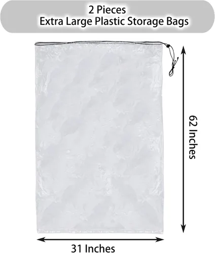 Miniatura 2 de Paquete de 2 fundas para bolsas de golf, 31 x 62 pulgadas, extra grandes, transparentes con cordón, bolsas de almacenamiento de plástico, buenas