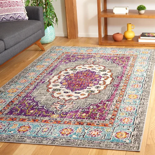 Miniatura 8 de SAFAVIEH Colección Monaco - Alfombra para pasillo, 2.2 x 8 pies, color violeta y azul claro, diseño bohemio chic de medallón envejecido,