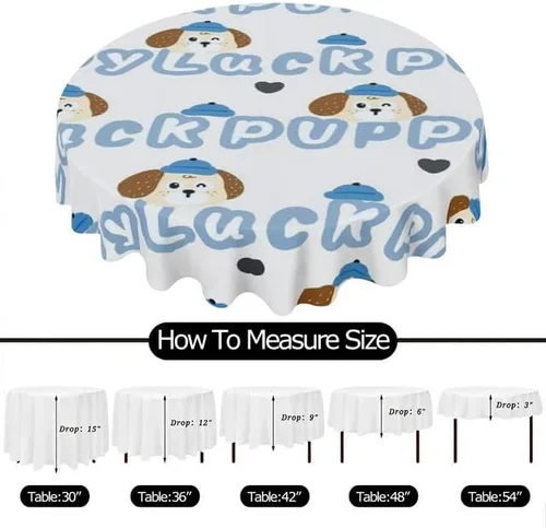 Miniatura 6 de Cute Dog Print Round Tablecloth Table Cloth Decor Washable Table Cover with Wrinkle Resistant for Home Kitchen Dining Room Picnic Camping Party