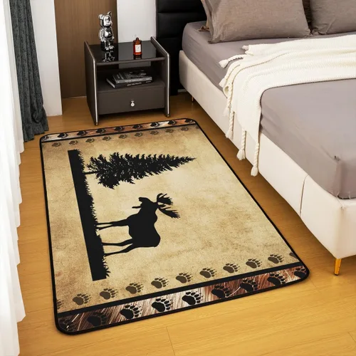 Miniatura 4 de jejeloiu Alfombras de ciervo para sala de estar, dormitorio, niños, alfombra decorativa de animales salvajes, 4 x 5, naturaleza, vida silvestre