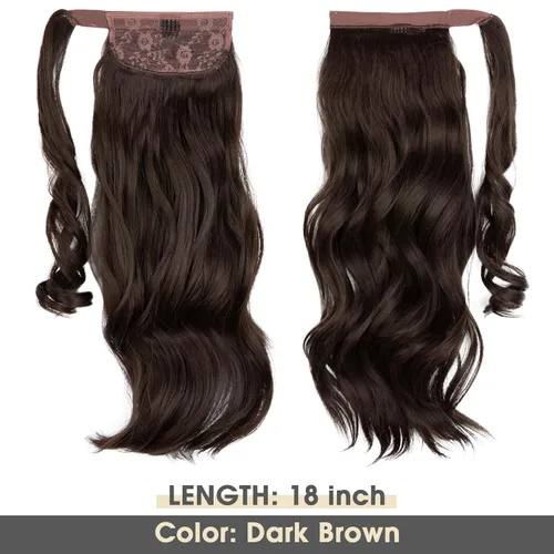 Miniatura 2 de CJL HAIR Extensión de Cabello de Cola de Caballo de 18 pulgadas de Largo con Clip Envolvente Rizada y Ondulada Sintética Postiza para Mujeres Marrón