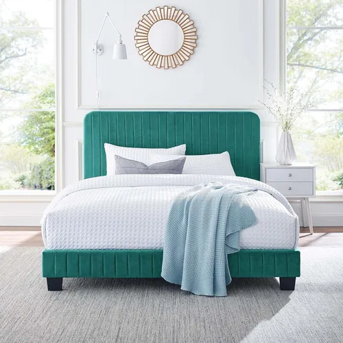 Miniatura 13 de Modway Celine - Cama con plataforma de terciopelo copetudo y alto rendimiento con canal en color rosa polv