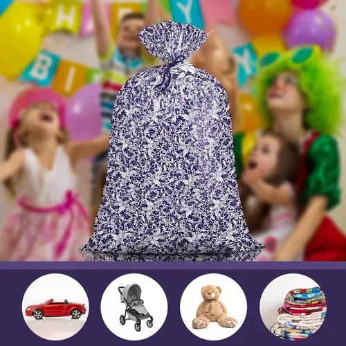 Miniatura 6 de Loveinside Bolsa de Regalo de Plástico Grande Jumbo, Bolsa de Plástico de Diseño Floral con Etiqueta y Lazo para Cumpleaños, Día de la Madre, Boda