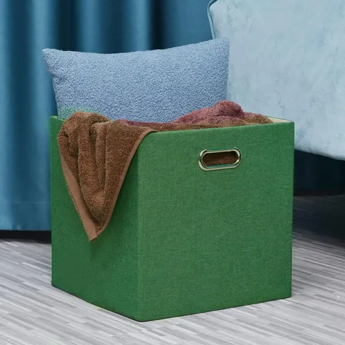 Miniatura 5 de Cubo de almacenamiento de 11 x 11 pulgadas, caja plegable de lino con asas, cesta de organización plegable, juego de 4 cajones de gran capacidad