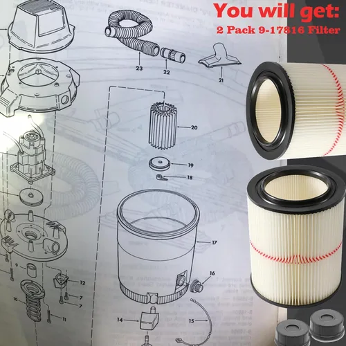 Miniatura 7 de 17816 Filtro para Craftsman Shop Vac 9-17816 Filtro de repuesto para aspiradora de 5 galones y más grandes, filtro de aire húmedo y seco 917816