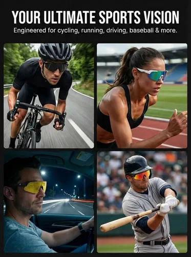 Miniatura 7 de BangLong Gafas de sol de ciclismo para hombres y mujeres, gafas de sol deportivas con 2 lentes intercambiables para correr, béisbol, pesca
