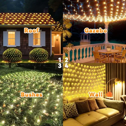 Miniatura 7 de LitHome Luces de red de Navidad de 14.8 x 5 pies, 300 luces LED de red blanca cálida, 8 modos de conexión, malla gigante impermeable de Navidad