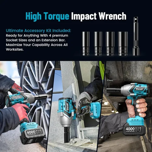 Miniatura 7 de Llave de impacto de 1/2 de 900 pies-libras (1200 Nm), pistola de impacto de 1/2 y 2 baterías de 21V 4.0Ah, cargador rápido, 4 dados y caja