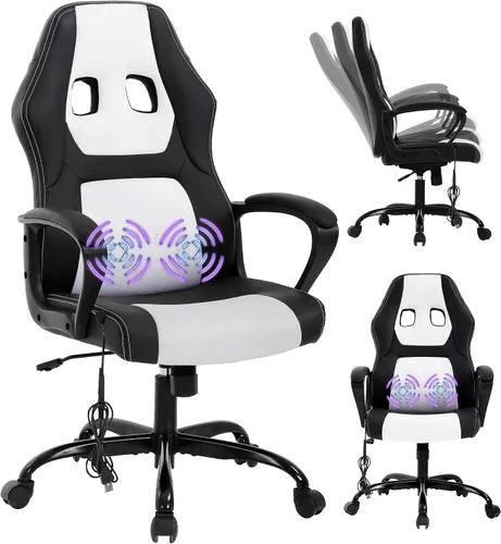 Miniatura 10 de Silla Gamer - Silla ergonómica de masaje para juegos, silla de escritorio de cuero azul para adultos y niños