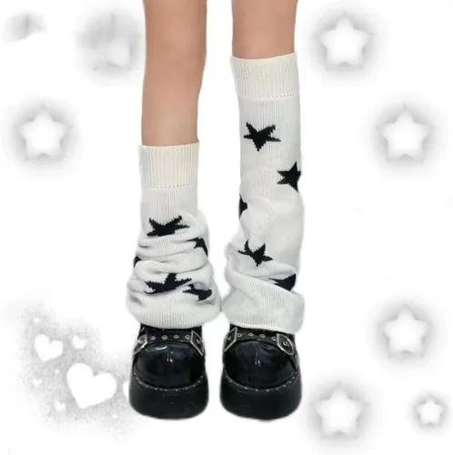 Star Graphic - Calentadores de piernas para mujer, calcetines altos de punto gótico Y2k, estilo grunge, punk, calcetines de invierno japoneses Blanco