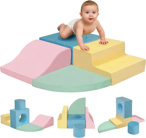 MIND&ACTION 5 piezas de juguetes de escalada para niños pequeños en interiores, bloques de escalada de espuma para niños pequeños de 1 a 3 años,
