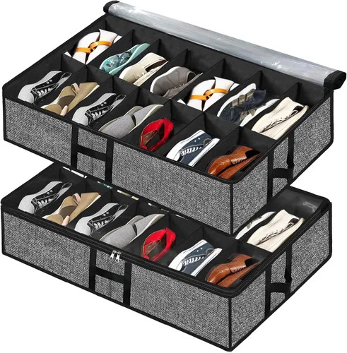 Miniatura 10 de Organizador de zapatos debajo de la cama para armario, paquete de 2, se adapta a 24 pares de cajas de contenedores de zapatos debajo de la cama