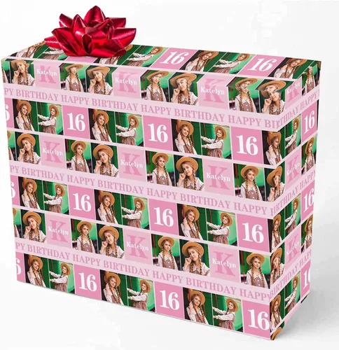 Miniatura 15 de M YESCUSTOM Personalized Birthday Wrapping Paper with Picture Age Custom 1st 18th 30th 40th 50th 60th Happy Birthday Gift Wrapping Paper Roll