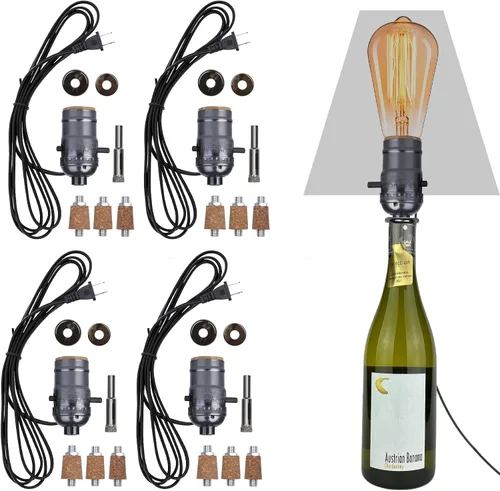 Miniatura 10 de Kit de lámpara de botella Aokpsrt con broca de vidrio de 9mm DIY Kit de lámpara para botellas de licor con enchufe deslizante y cable