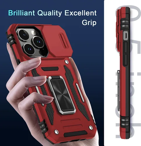Miniatura 217 de DEERLAMN Funda para iPhone Xs Max con funda deslizante para cámara + protector de pantalla, soporte giratorio de anillo de grado militar a prueba