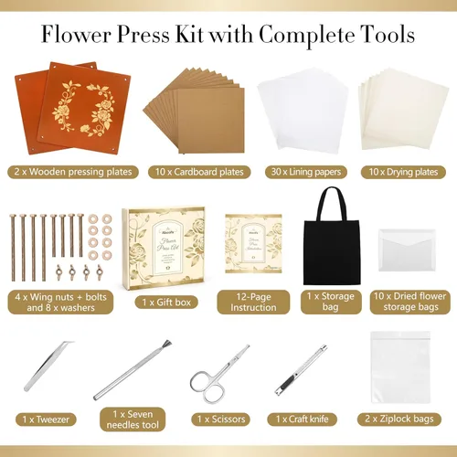 Miniatura 2 de Aboofx Kit de prensa de flores para marcapáginas de diario, 10 x 10 pulgadas, kit de prensado de flores de madera de 10 capas con bolsas