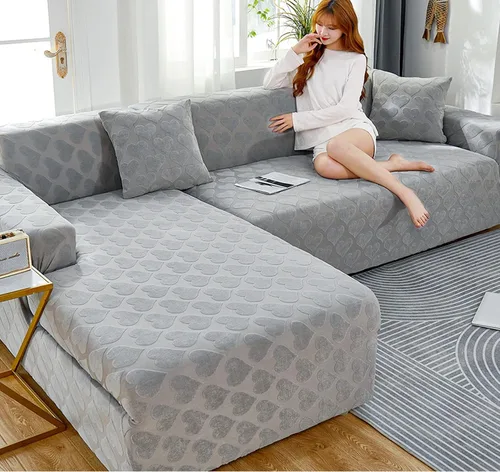 Miniatura 10 de IMYOGI Fundas de sofá de alta elasticidad con estilo en forma de L, fundas de sofá de color sólido, tela jacquard, lavable a máquina, protector