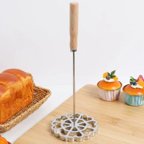 Miniatura 2 de IMIKEYA Juego de Rosetas Timbal de Aluminio Molde para Gofres con Mango de Madera Molde para Prensar Ravioli Empanada Molde para Bunuelos Galleta
