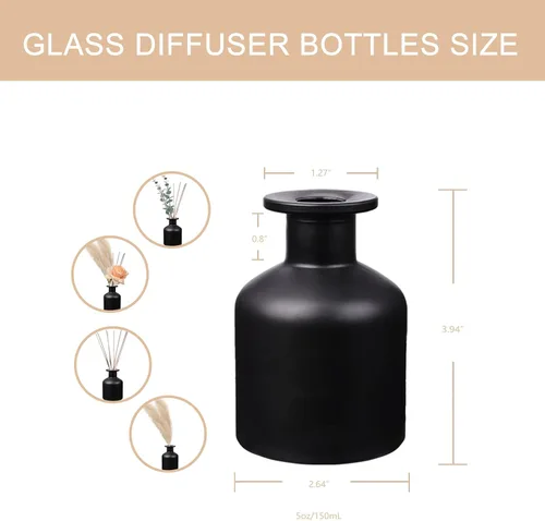 Miniatura 2 de HOSSIAN - Botellas de vidrio difusoras negras, botella difusora de varillas vacía con palos, accesorios de fragancia, uso para juegos de difusor