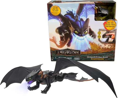 DreamWorks Dragons, Figura de acción How to Train Your Dragon, Ultimate Plasma Blast Toothless, alas de 25 pulgadas con luces y sonidos, juguetes