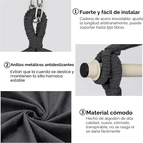 Miniatura 4 de Y- STOP Silla Hamaca Colgante Columpio de Cuerda, Máximo 500 Libras, 2 Cojines Incluidos, Silla Colgante Grande de Macramé con Bolsillo, Tejido