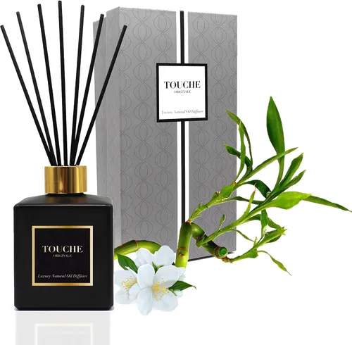 TOUCHE Difusor de caña natural de lujo. Fragancia perfumada para el hogar de larga duración. Aceite esencial natural sin alcohol. Botella de vidrio