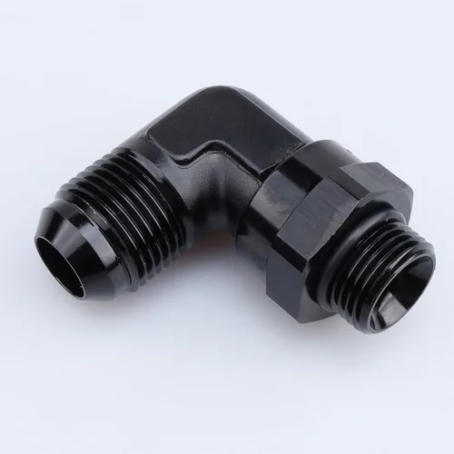 Miniatura 5 de AC PERFORMANCE Adaptador de ajuste de rosca de tubo de aluminio de 90 grados -8 AN macho a -8 AN ORB con junta tórica O Ring Port giratorio, negro
