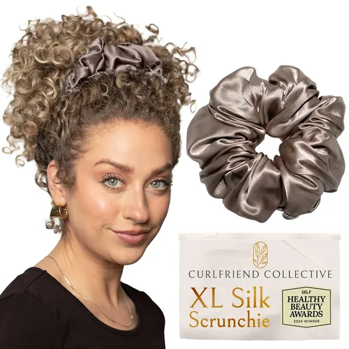 Miniatura 18 de Coleteros de seda para mujeres con moño – Coleteros de seda de morera extragrandes – Coleteros sin daños extra grandes para cabello rizado, grueso