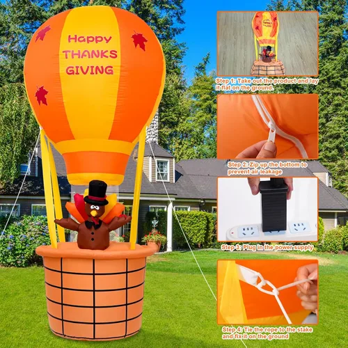Miniatura 5 de Onory Inflables de Acción de Gracias de 7 pies para decoración al aire libre, globo inflable de aire caliente, pavo de Acción de Gracias con LED