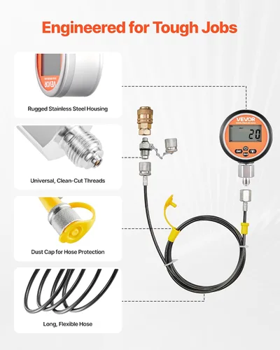 Miniatura 5 de VEVOR Kit de acoplamiento de prueba de presión hidráulica digital, probador de manómetro de manómetro de 10000 PSI con 2 calibradores, 9
