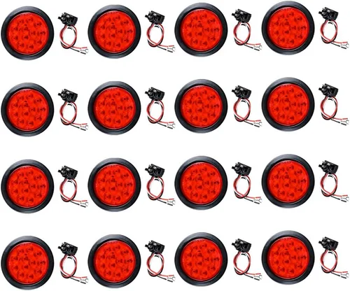 Miniatura 75 de Kit de tapones de cableado con cubierta de hule para luz trasera LED redonda de 4", 12 ledes, para RV, camioneta Luz roja - Lente transparente
