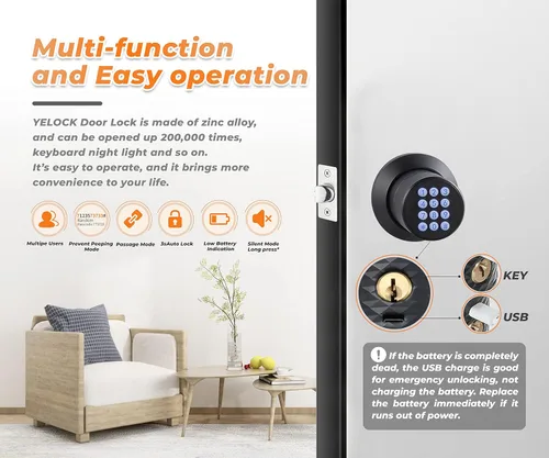 Miniatura 2 de Cerradura de pomo de puerta con teclado, pomo de puerta de entrada sin llave con mango antideslizante, bloqueo automático, pomo de puerta Negro