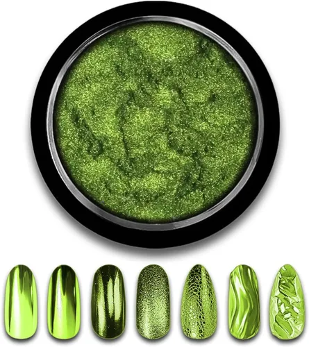 Miniatura 14 de Polvo de uñas cromado verde navideño, efecto espejo, polvo metálico, holográfico, brillantina, decoración de manicura, pigmento reflectante
