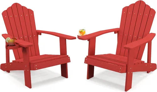 Miniatura 19 de Tangkula Silla Adirondack de gran tamaño, sillas de patio con soporte ajustable para tazas, sillones con caderas y listones, resistente a