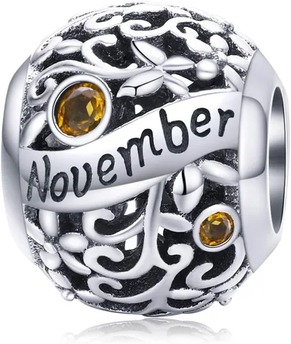 Miniatura 9 de Dijes de piedra natal para pulsera, cuentas de plata de ley 925, abalorios de flores caladas, dijes de feliz cumpleaños para pulsera y collar Piedra
