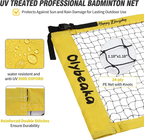 Miniatura 4 de Juego de bádminton para exteriores de 20 pies con red para patio trasero, césped, playa, sistema de red de bádminton portátil con 4 raquetas