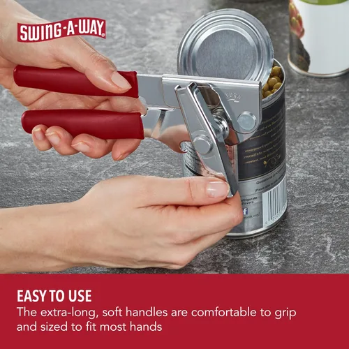 Miniatura 4 de Swing-A-Way - Abridor de latas portátil con cuchilla afilada, manual de mano, 2 en 1 para latas y botellas, fabricado en acero, perilla fácil de Rojo