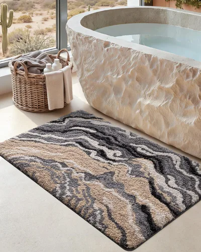 Miniatura 13 de DEXI Alfombra de baño de 17 x 30 pulgadas, suave y absorbente, antideslizante, lavable a máquina, alfombra de baño para suelo de ducha, bañera, Beige