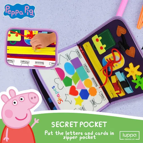 Miniatura 7 de Peppa Pig Tablero Ocupado para Niños Pequeños – Juguetes Montessori para niños de 1, 2, 3, 4 años, Tablero Sensorial de Actividad Educativa
