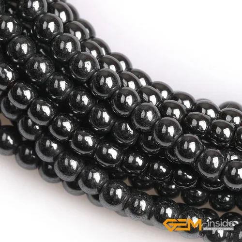 Miniatura 2 de GEM-Inside - Cuentas sueltas de hematita negra natural no magnética de 0.079 pulgadas, cuentas redondas de energía para fabricación de joyas, 15