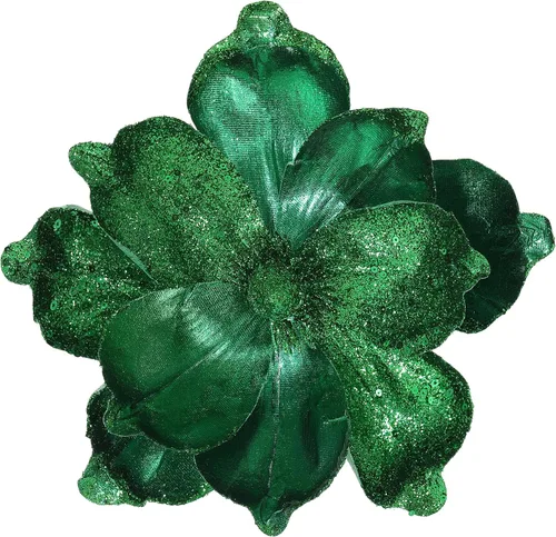 Miniatura 14 de Flores de Navidad grandes con purpurina de 10 pulgadas, 6 unidades, flores artificiales de magnolia de terciopelo, decoraciones para árbol