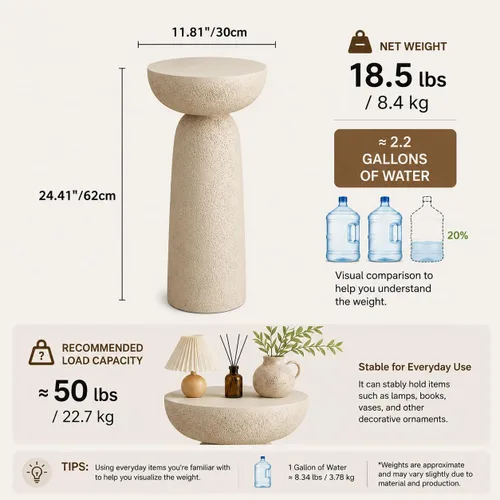 Miniatura 2 de Mesa auxiliar con pedestal, forma redonda moderna para decoración del hogar, inspirada en la piedra con diseño de reloj de arena, mesa auxiliar
