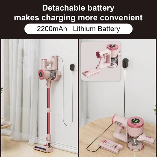 Miniatura 5 de BUTY BULU - Aspiradora inalámbrica de mano, batería recargable ligera de 30 kPa, cepillo eléctrico rosa pequeño, tiempo de funcionamiento de 40
