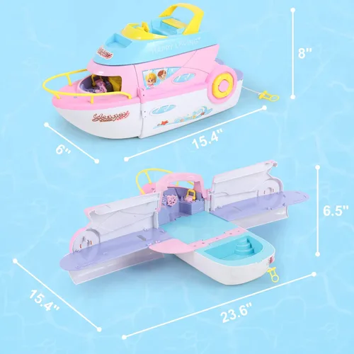 Miniatura 7 de iPlay, iLearn Juego de casa de muñecas para niñas de 3 a 4 años, juego de juguetes de barco con muñecas pequeñas de crucero, casa