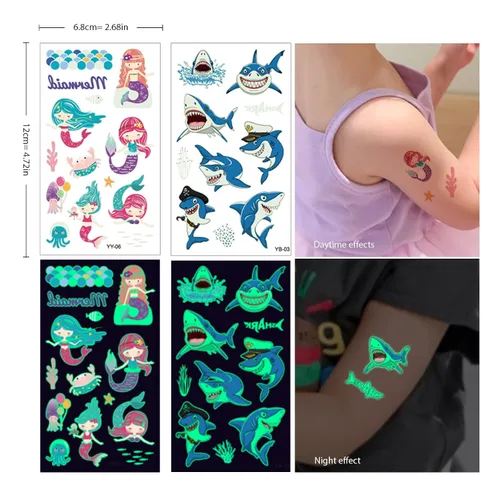 Miniatura 6 de Tatuaje temporal brillante para niños, 400 piezas de estilo mixto que brillan en la oscuridad, tatuajes adhesivos