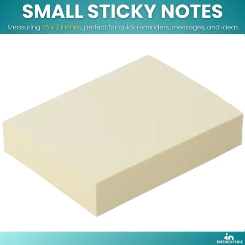 Miniatura 2 de 1InTheOffice Notas adhesivas pequeñas de 1.5 x 2, bloc autoadhesivo, notas emergentes de 1.5 x 2, amarillo, 100 hojas, 12