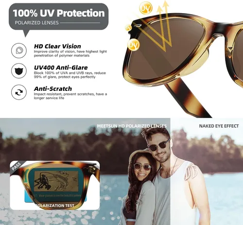 Miniatura 92 de MEETSUN Polarized Sunglasses for Women Men Classic Retro Square Frame Driving Sun Glasses UV Protection