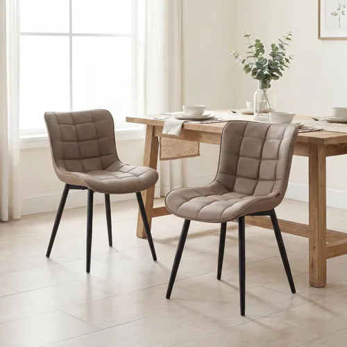 Miniatura 13 de YOUTASTE Juego de 2 sillas de comedor negras tapizadas de piel sintética con respaldo y patas de metal, sillas de cocina modernas de mediados
