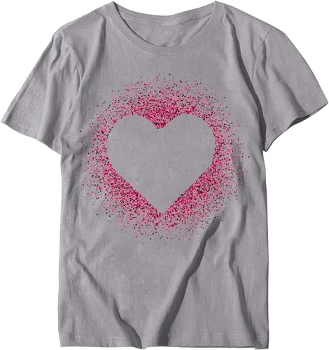 Miniatura 18 de Camisetas de manga corta con estampado de corazón para mujer, camisetas de ajuste regular, linda y divertida, ropa de regalo 2023